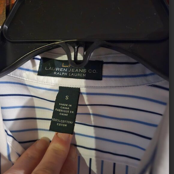 RALPH LAUREN White with Blue Stripes Button Down Blouse SIZE S - Picture 4 of 5